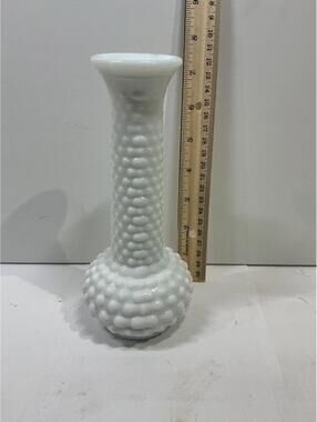 Vintage E.O. Brody Hobnail Milk Glass Bud Vase White Mid Century 9”